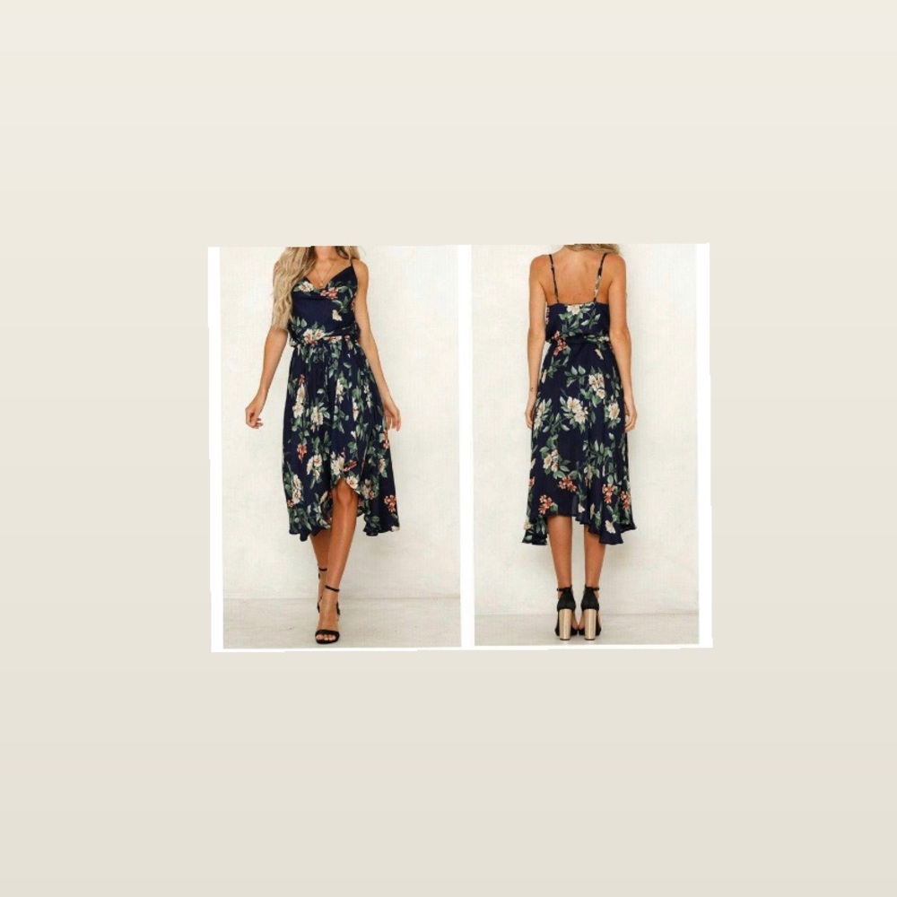 Summer Boho Sleeveless Floral Midi Dress.